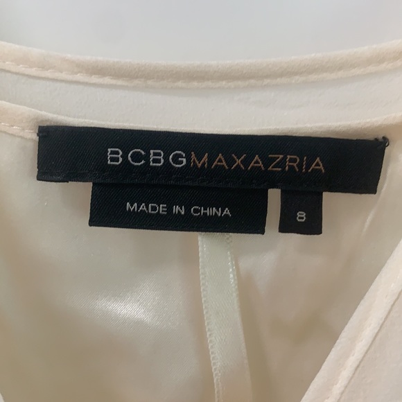 BCBG Ivory Dress! Feminine details including sparkle broach & vertical ruffles - Picture 4 of 5
